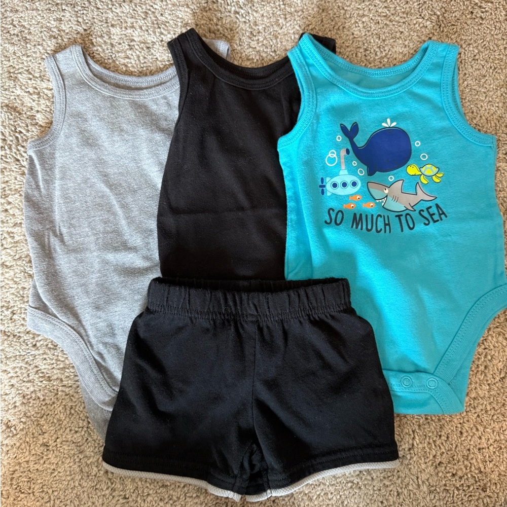 Bundle of Garanamils Blue Sea Life Baby Bodysuit set and shorts
